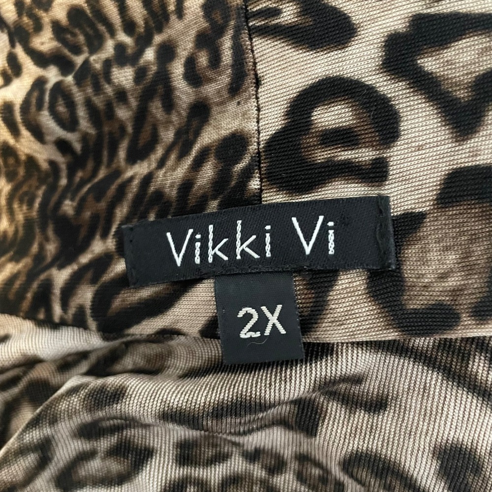 Vikki Vi Womens 2X Leopard Print Open Front Cardigan Slinky Longline Jacket USA - Picture 5 of 7